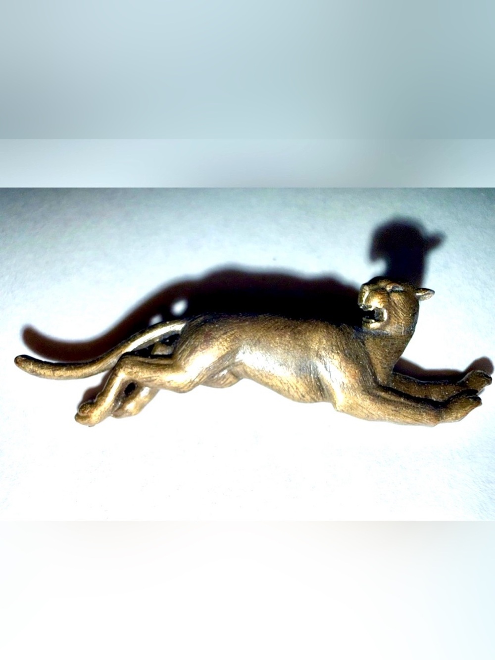 Rare Vintage Brass Panther Cougar Wild Cat Pin Brooch Patina